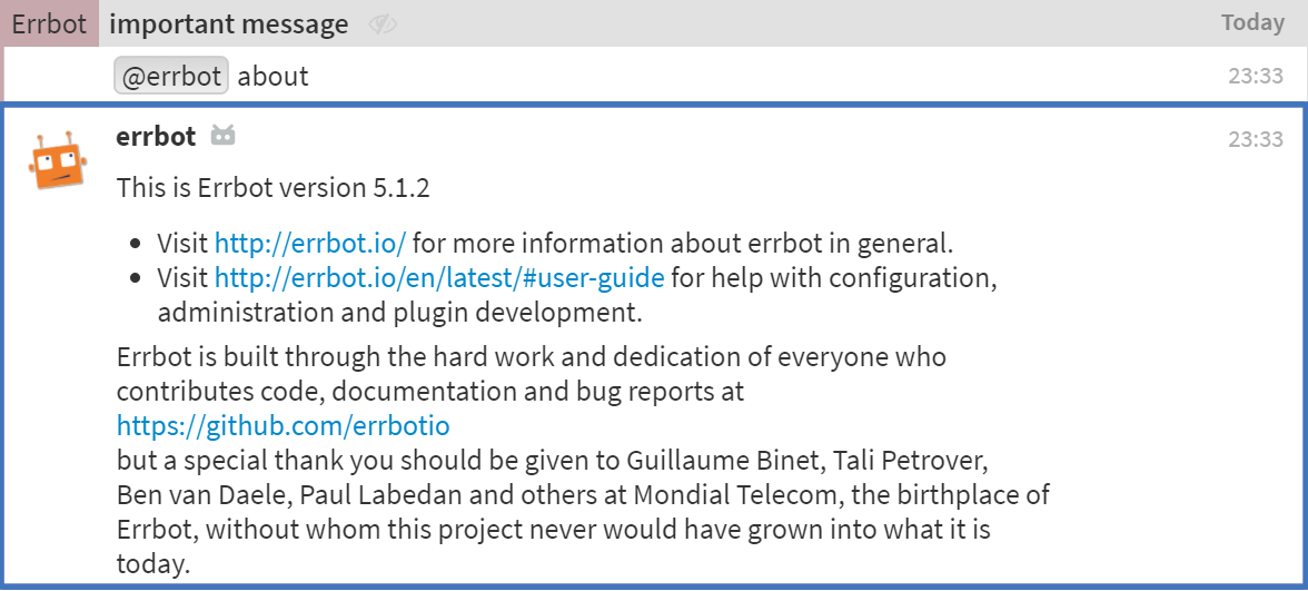 Errbot message